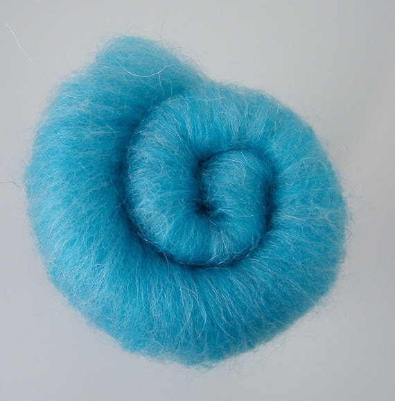 Wool Spinning Batt - Blue Merino, Shetland, Nylon - White Turquoise Silver Pick n Mix Batt 35g