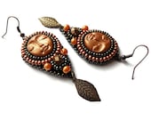 Bead embroidered earrings, statement jewelry, Indian Summer - Made to order - MoonsafariBeads