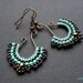 Fan earrings, beadwoven on wire in turquoise and dark bronze, made to order