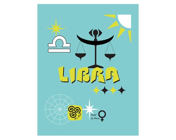Libra zodiac art print with midcentury modern feel