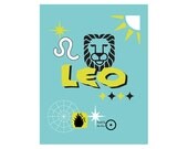 Leo zodiac art print with midcentury modern feel