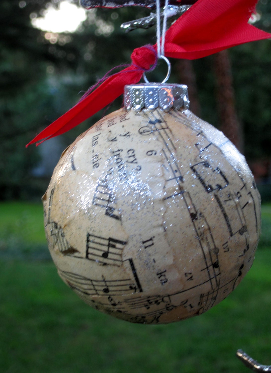 Christmas Ornament - Glass - vintage Christmas sheet music