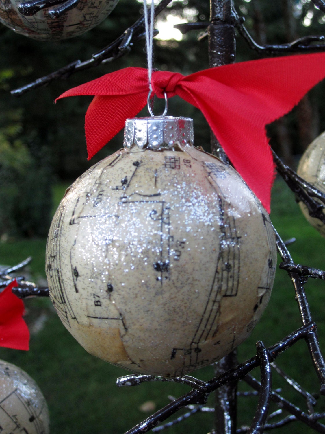 Christmas Ornament - Glass - vintage Christmas sheet music
