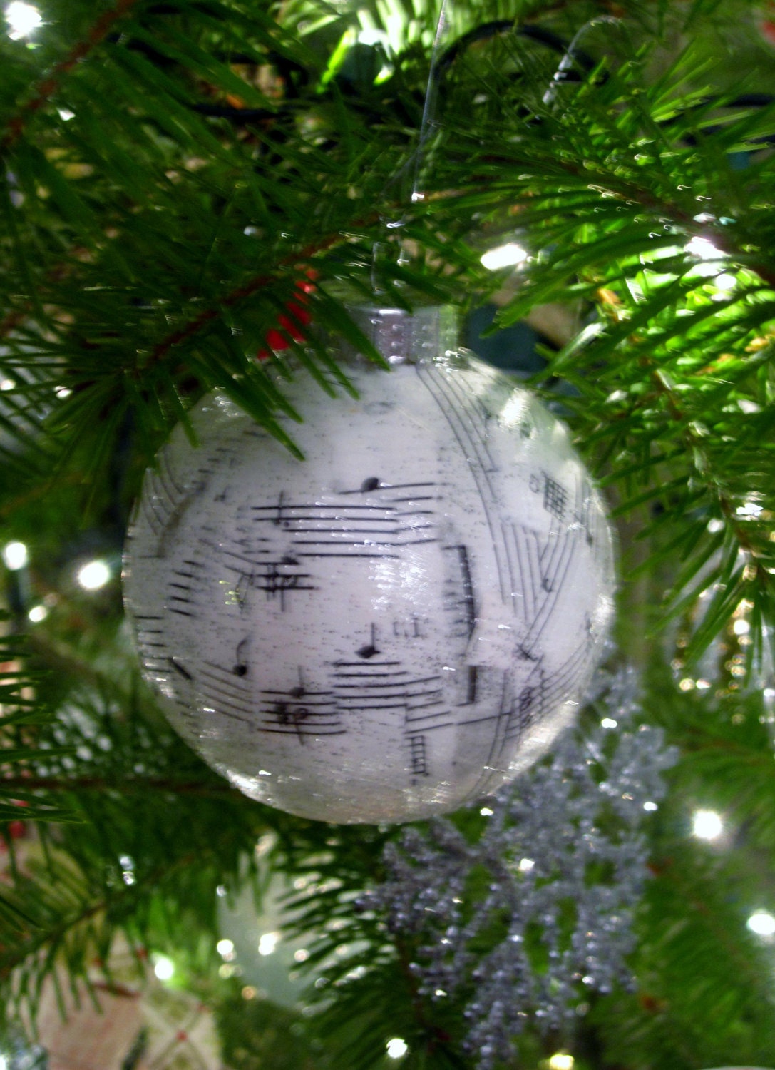 Christmas Ornament - Glass - vintage Christmas sheet music