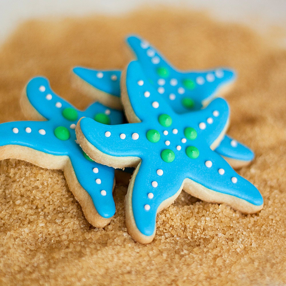 Turquoise Starfish Beach Theme Wedding Cookie Favors Aqua // 1 doz. // Star Fish Party Birthday Wedding Shower Boy Girl