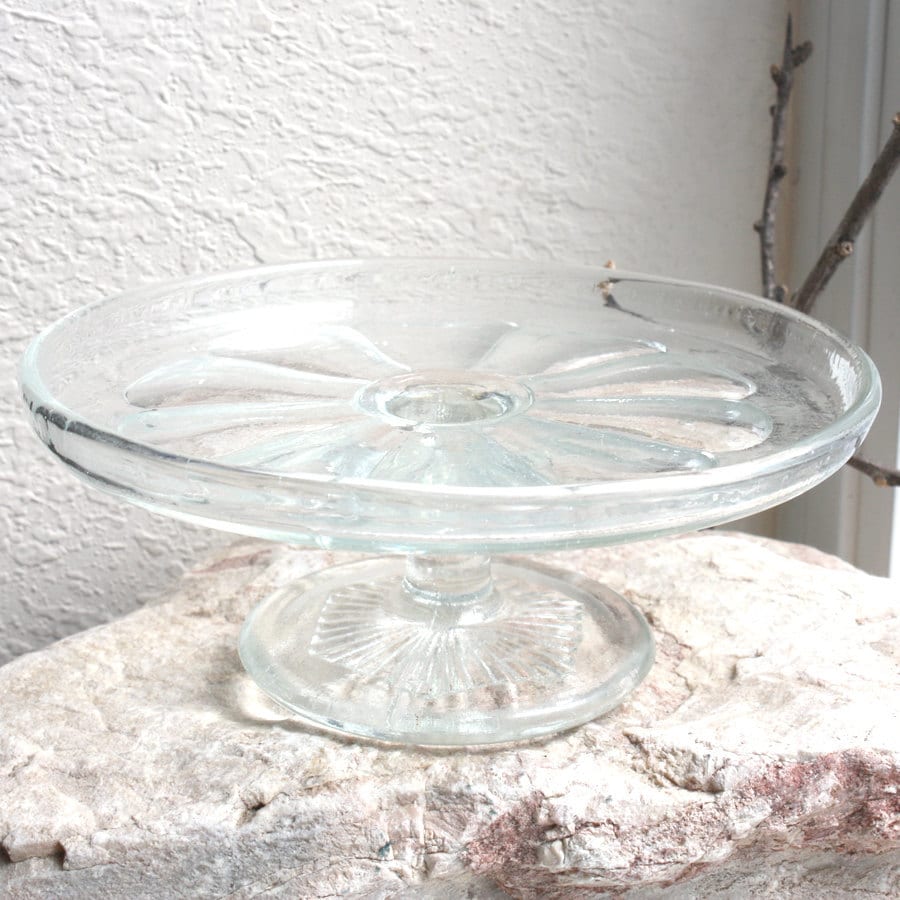 Antique Cake Plate Pressed Glass Footed Petit by MagpiesVintage