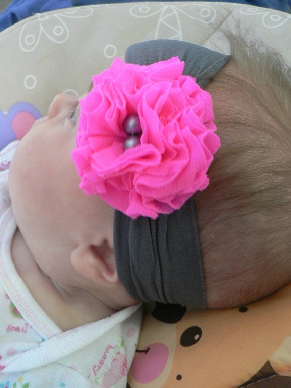 Newborn to Toddler Stretchy Nylon Headband with Flower--Choose Your Colors