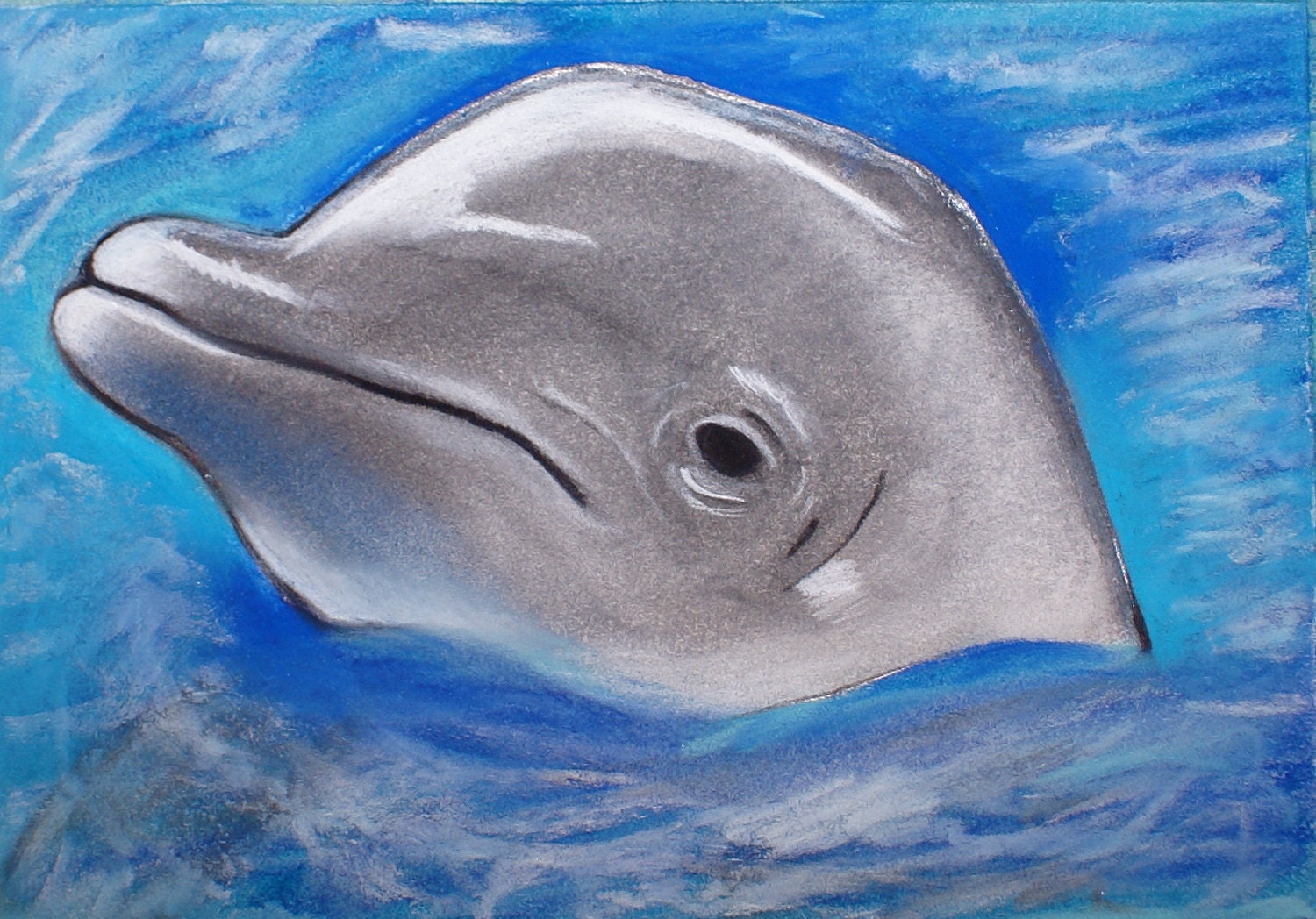 Items similar to Baby Animals Series Baby Dolphin Chalk Pastel Drawing