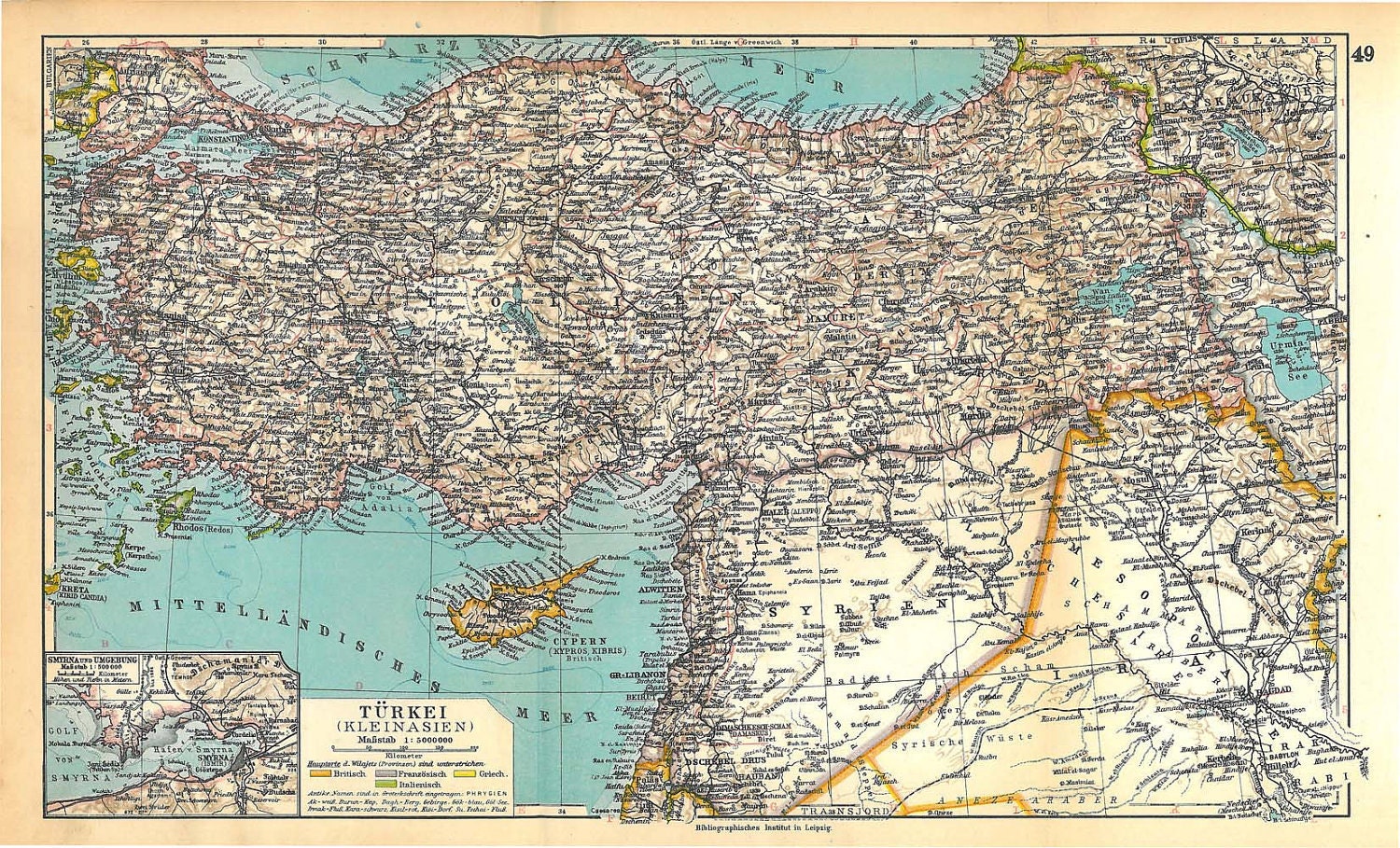 Turkey 1928 Vintage  Map to Frame