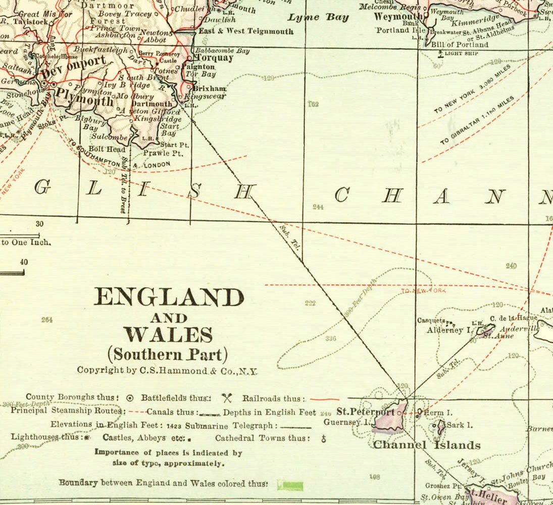Vintage Map England and Wales South 1930s  Large to Frame