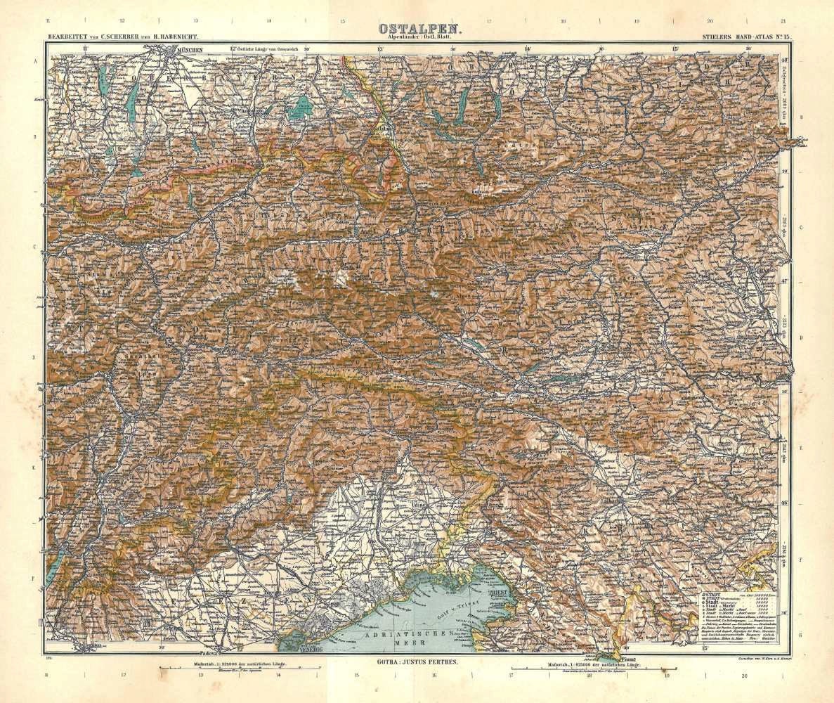 Eastern Alps Vintage Map Stieler 1912 Stieler  Home Decor