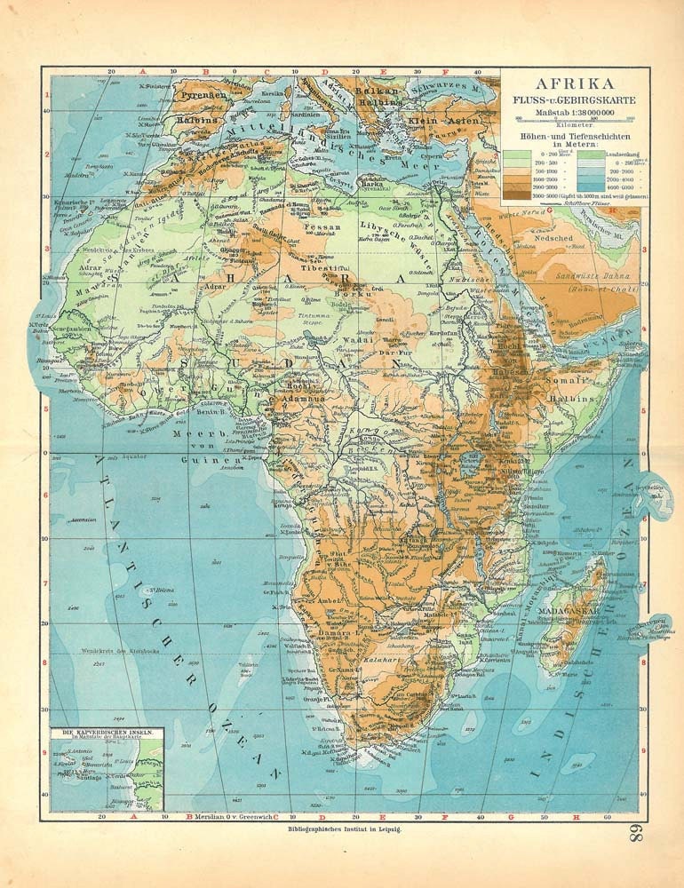 1928 Africa Vintage Relief Map