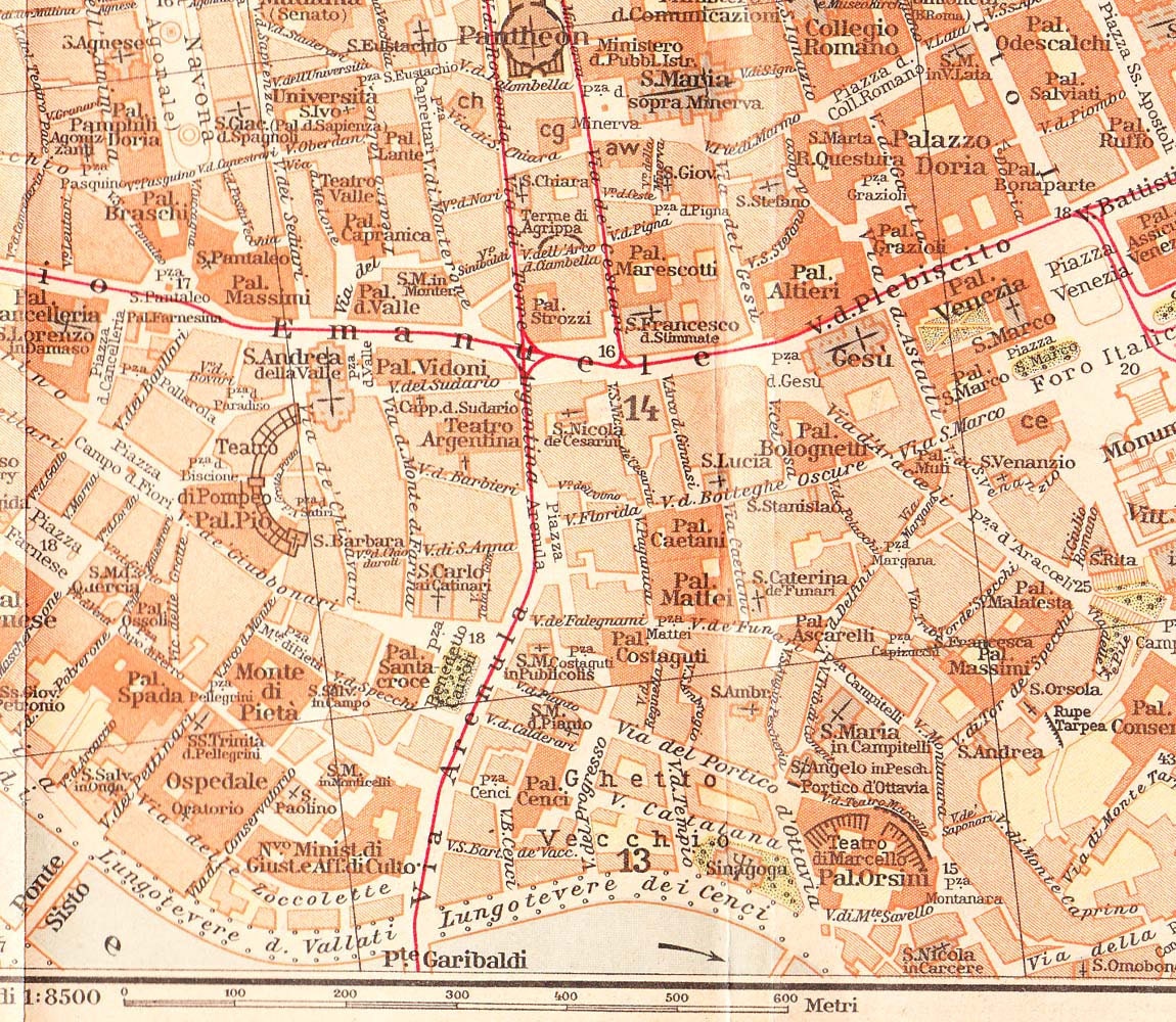 Rome City Centre  Plan 1925 Vintage