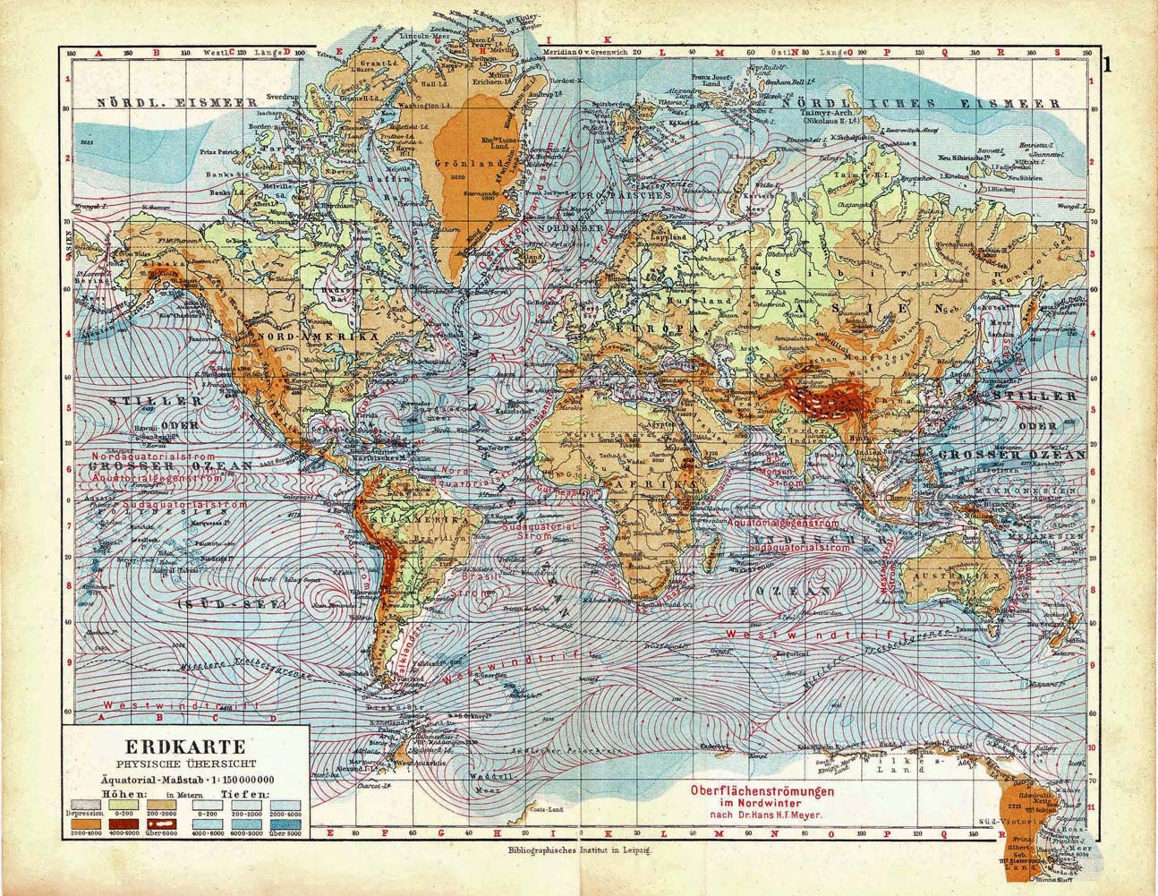 1928 World Map Physical Vintage by CarambasVintage on Etsy