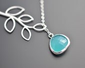 Aqua Blue Glass  teardrop and branch neckalce