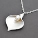 Matte Rhodium plated calla lily and pearl necklace