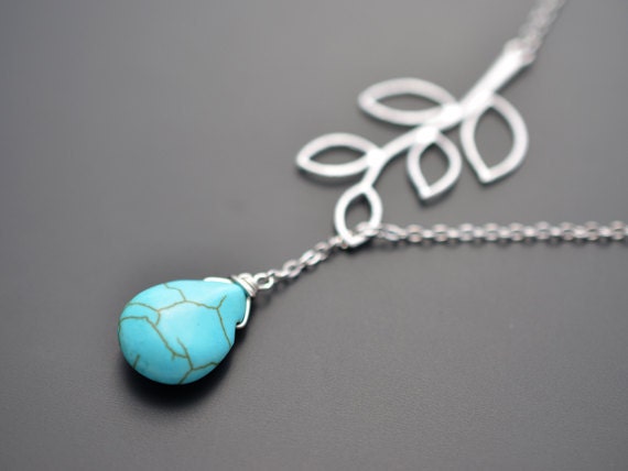 Turquoise teardrop and branch neckalce.
