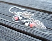Children's Pearl and Coral Earrings Leaf Earrings Sterling Silver Jewelry Pierced Earrings Dangle Handmade Jewellery Little Girl ER-TBM