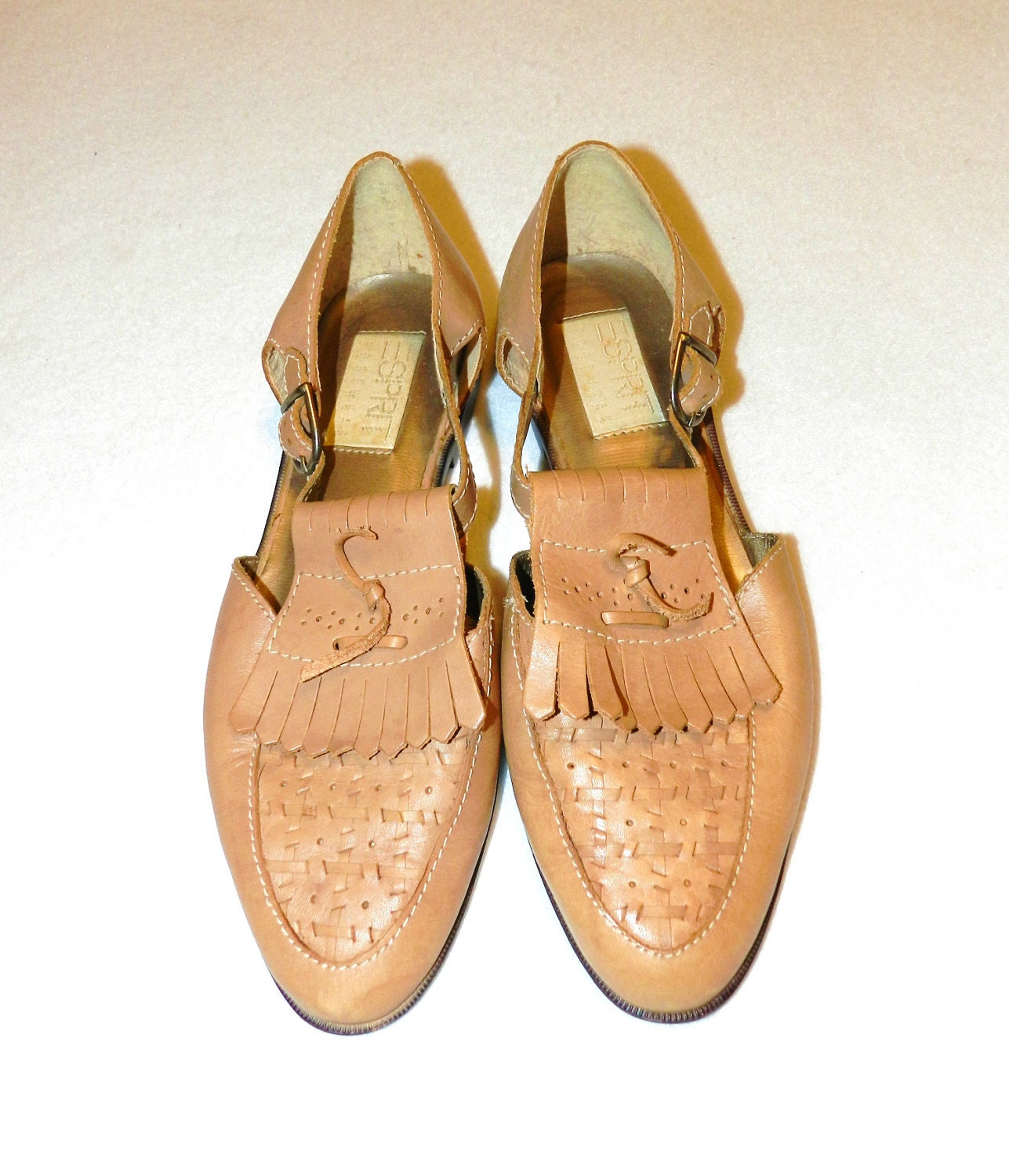 Vintage Leather Esprit Fringed Granny Sandals - Size 7.5