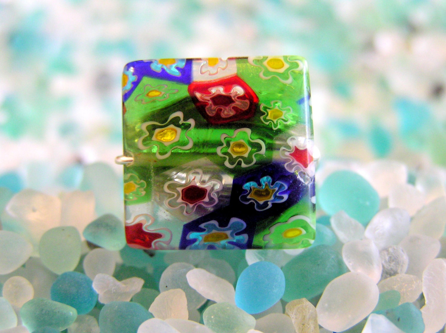 Custom Square Millefiore Spring Ring / Free Shipping