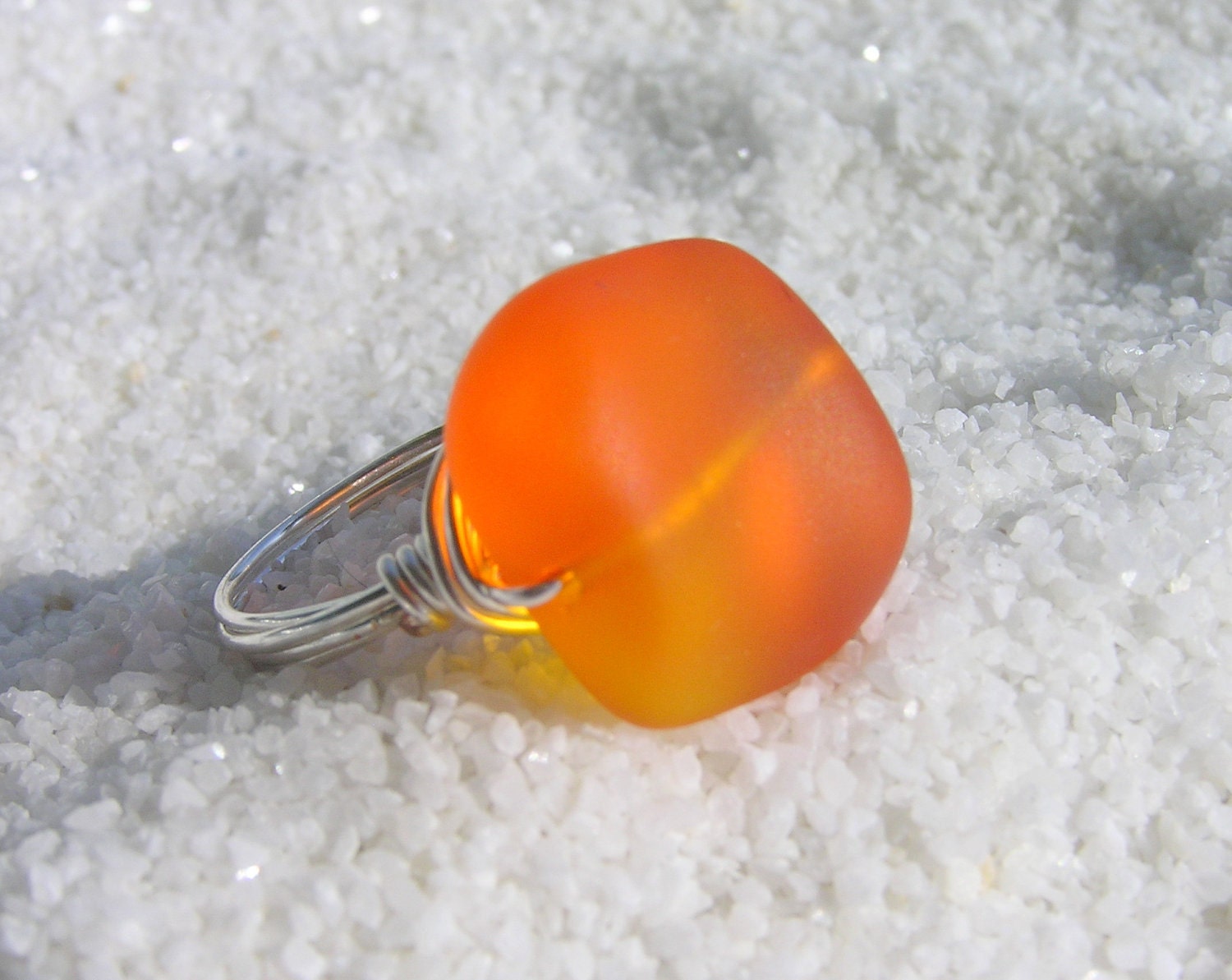 Fire Orange Seaglass Ring
