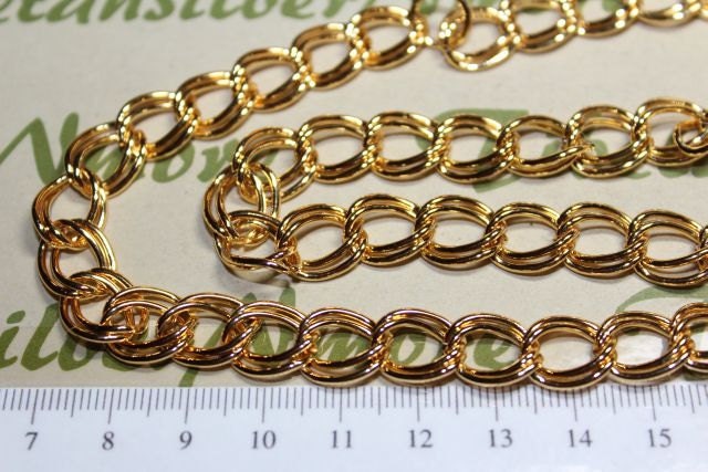 3 ft. per pkg of 12x10mm Gold-plated Copper Base Metal Double Link Cable Chain.