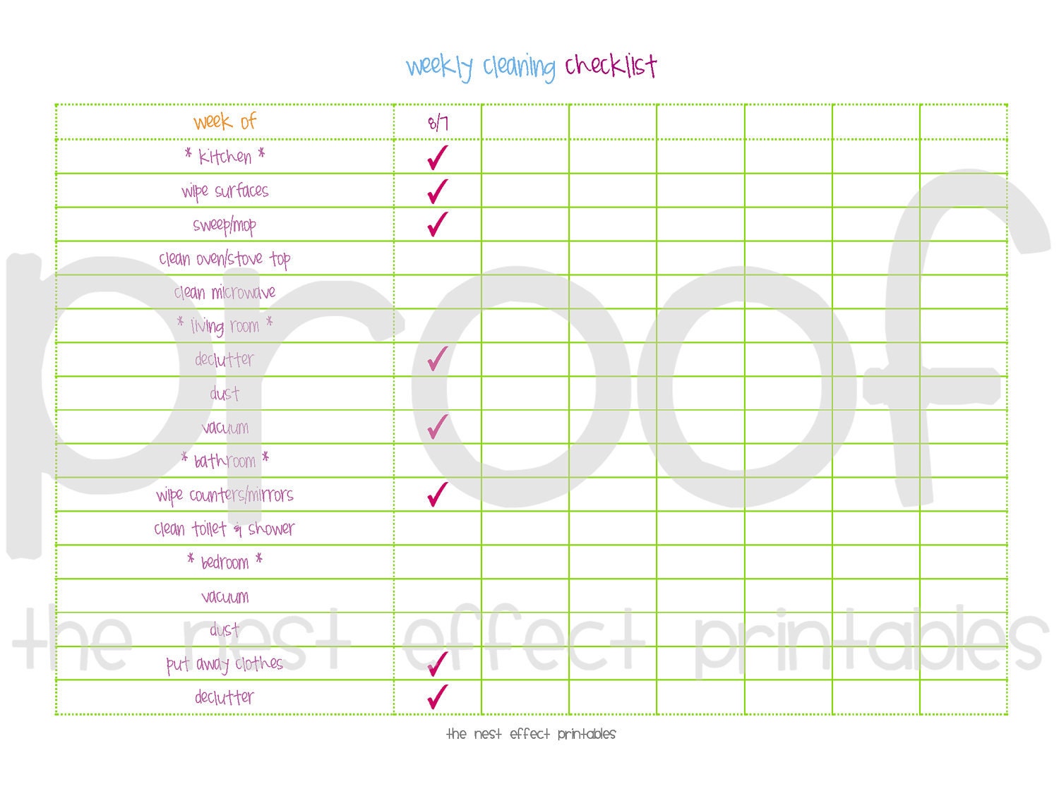 weekly cleaning checklist - editable document
