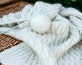 White ivory cable blanket handknit afghan gift idea for her mom girl