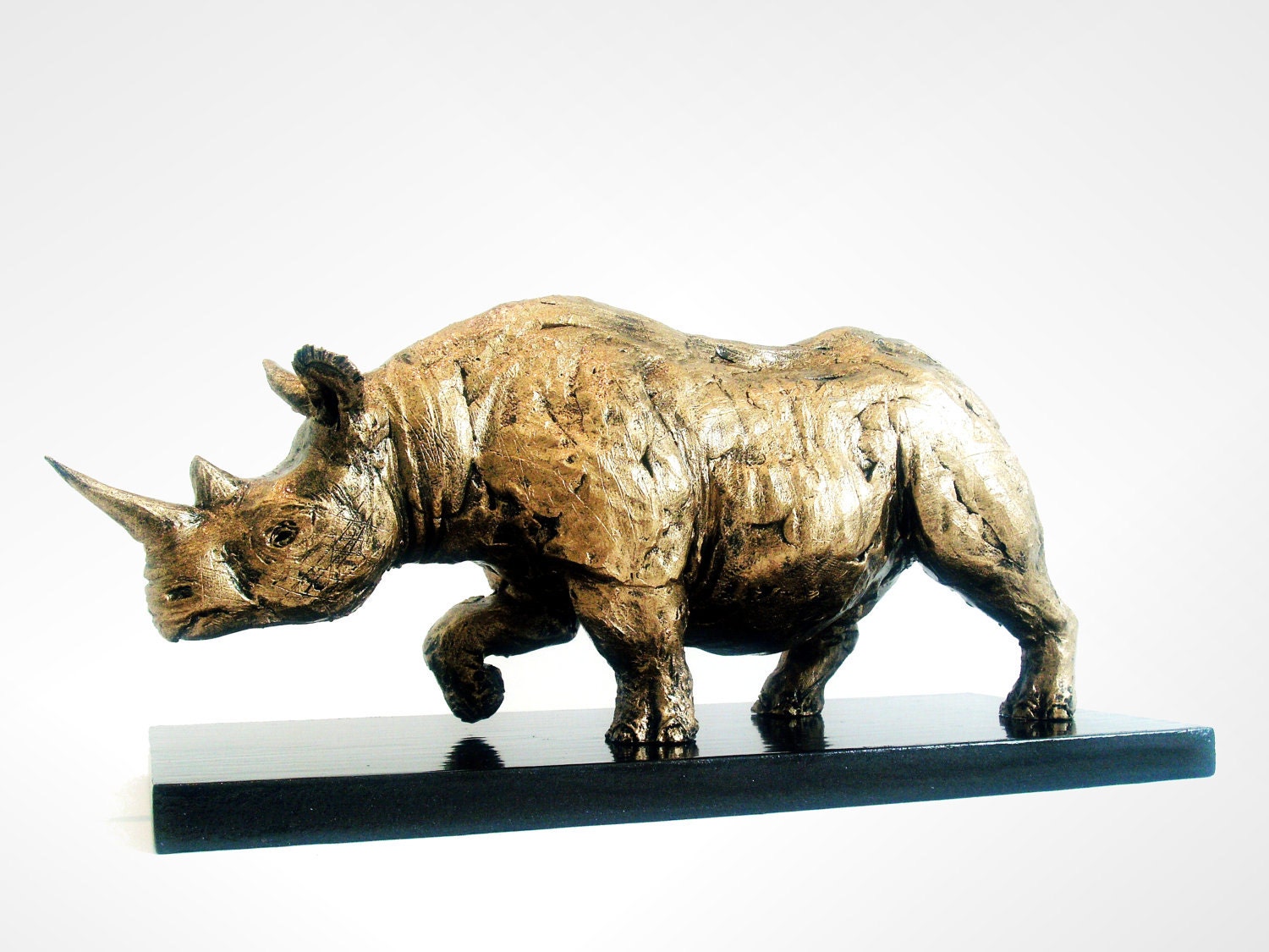 Rhinoceros, Rhino Sculpture, Abstract, Gold, African Safari - martsart