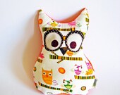 Plush Owl - Odd Owl on a branch - Stuffed Animal - Owl Cushion - orange