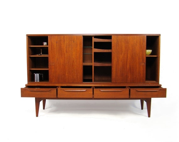 Mid Century Danish Teak Highboard Sideboard Storage 1960's Retro