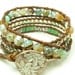 Beaded leather wrap bracelet - triple 3 wrap bracelet - Chan luu style - Gorgeous mint green and caramel brown fire agate.