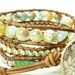 Beaded leather wrap bracelet - triple 3 wrap bracelet - Chan luu style - Gorgeous mint green and caramel brown fire agate.