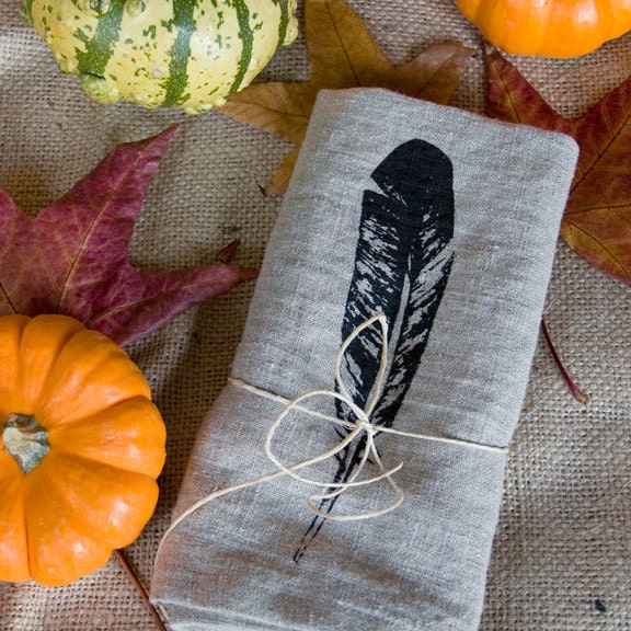 Feather Linen Napkin Set - 4/Pack