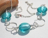 Sea Blue Glass Necklace Ocean Blue Silver Bead Necklace - Ready to Ship