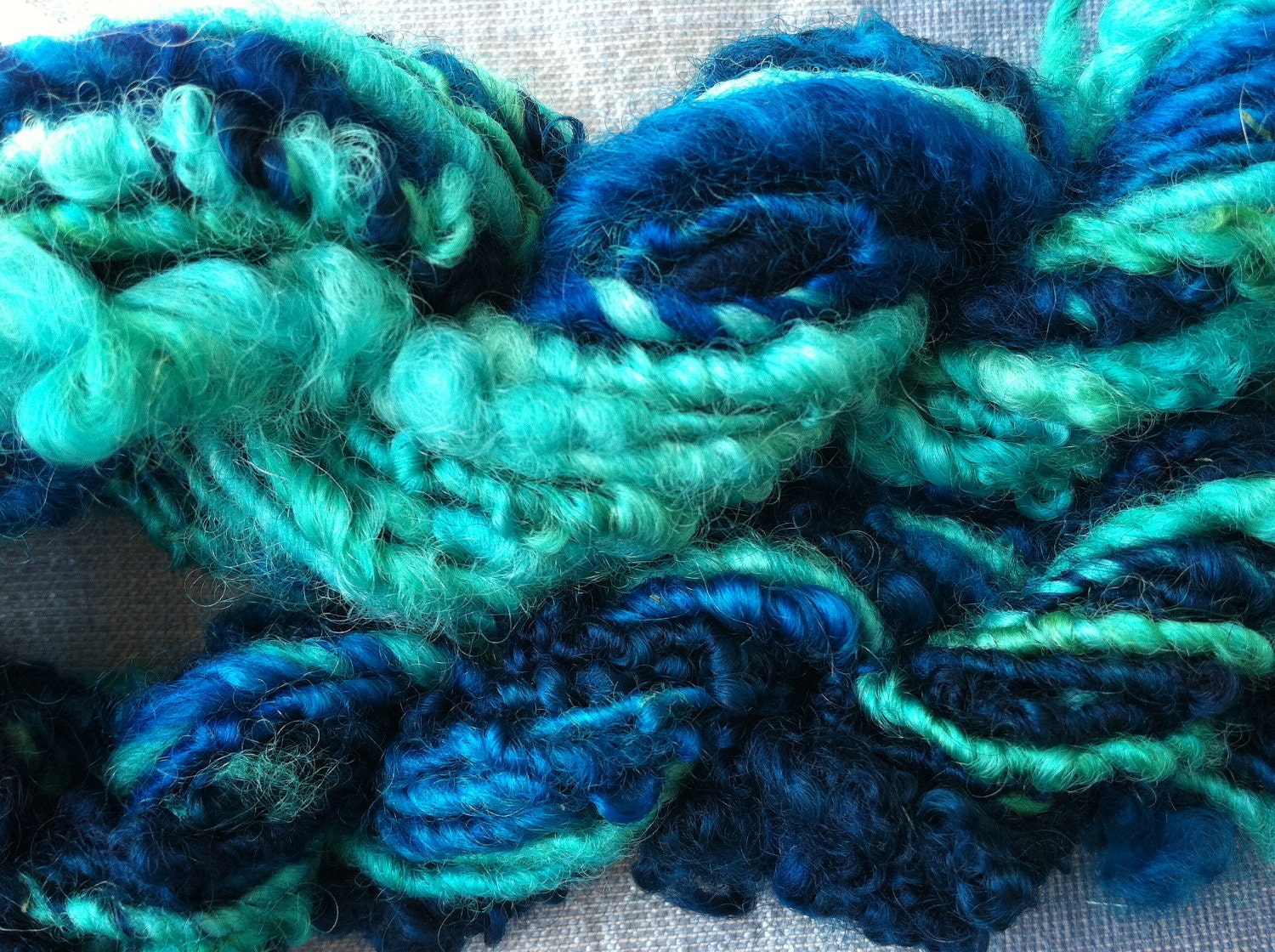 Handspun BFL Lockspun Art Yarn  - 32 yds, 1.8 oz, 9 WPI  - "Sapphire Gemstones"