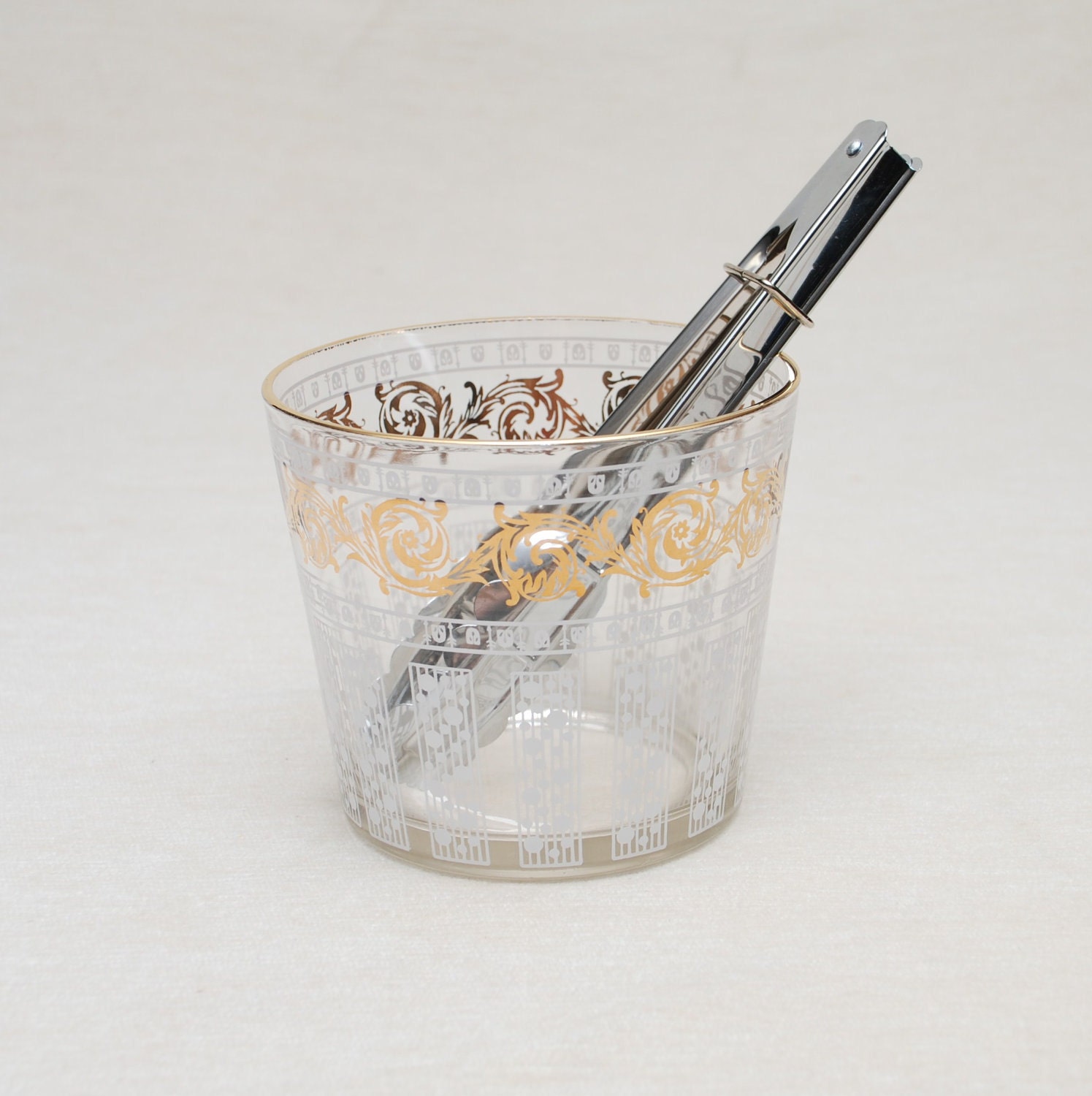 Vintage Ice Bucket - Glass with Gold color trim