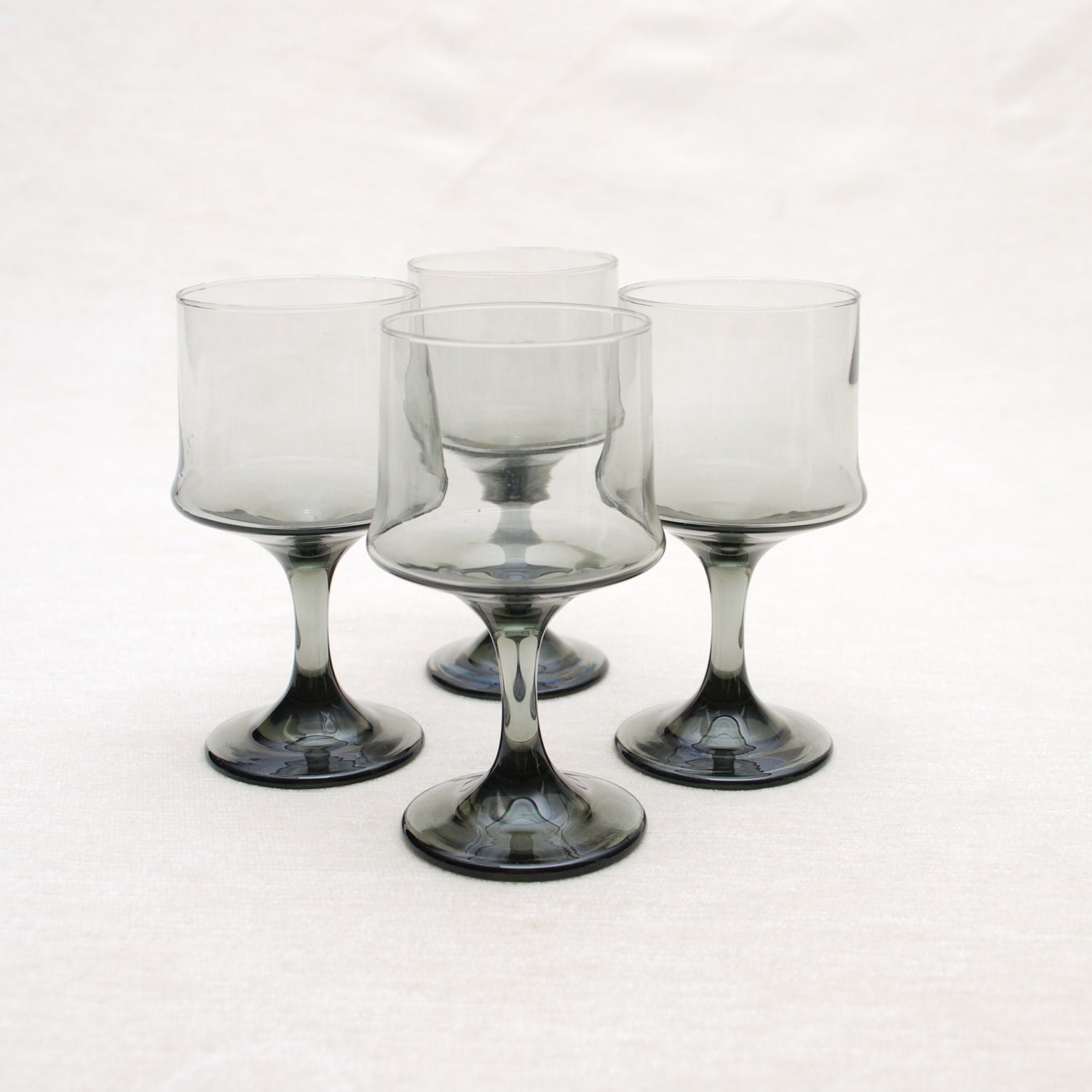 Unique Vintage Glass Cordials - Grey Stemmed - Set of 4