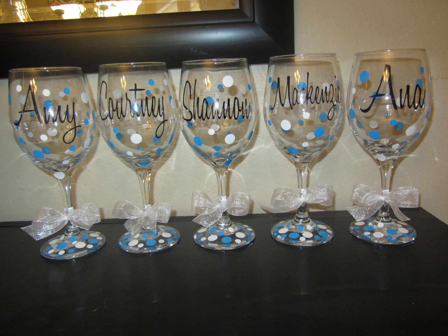 6 Personalized wine glasses- great for the wedding party, shower or bachelorette party