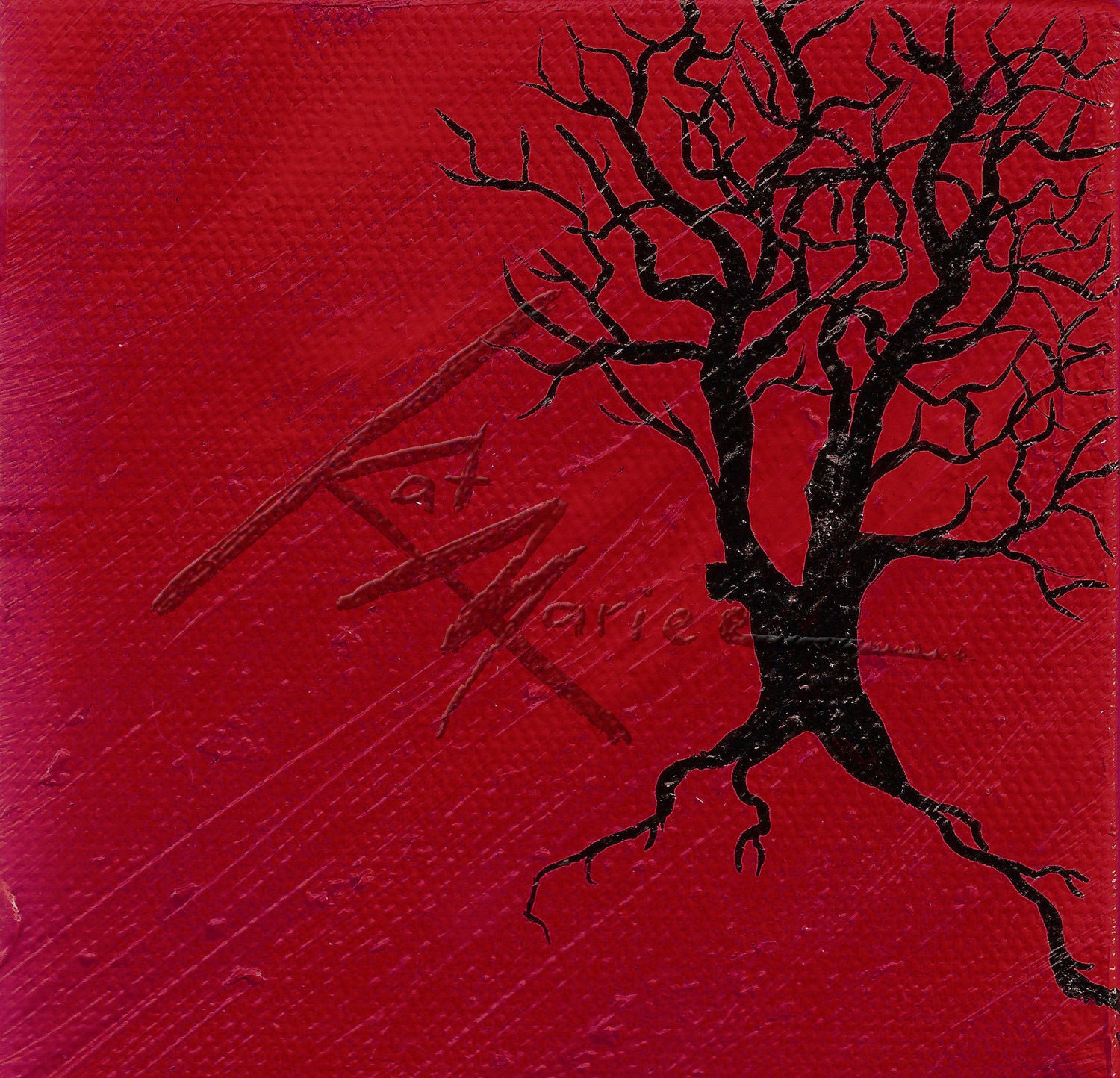 Original 4x4 Deep Red Tree Painting - Pee Tree