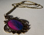Pink and Purple Tree Pendant Necklace Bronze Filigree Original Painting Print - Push