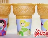 PRINTABLE little mermaid ICE CREAM cone wraps wrappers labels birthday Party Favors for flat bottom cones