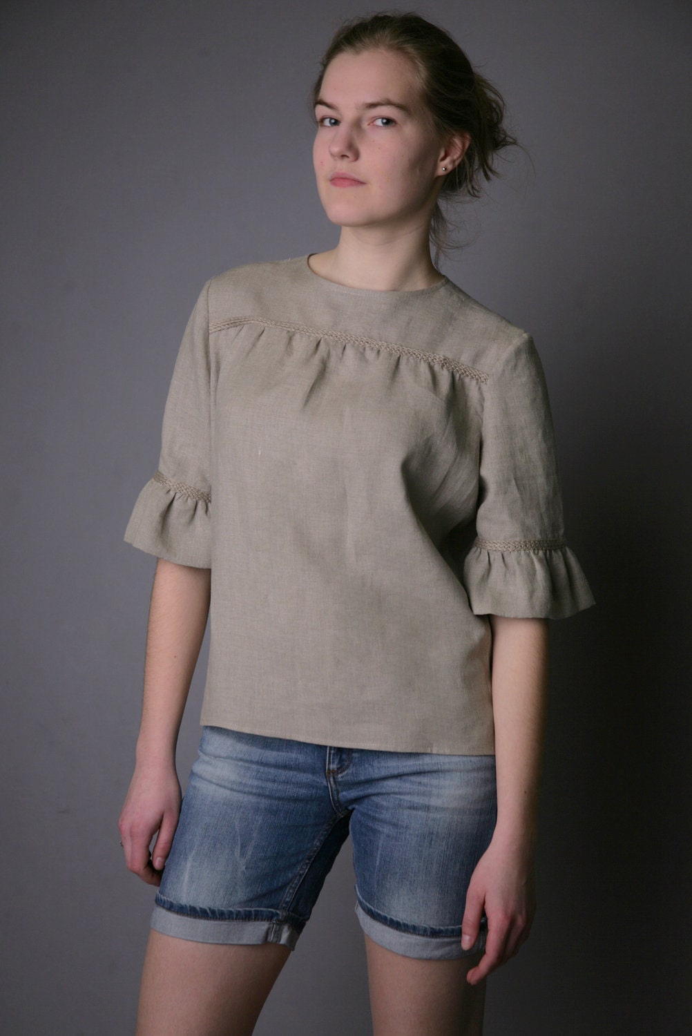 Pure Linen Natural Blouse for Woman
