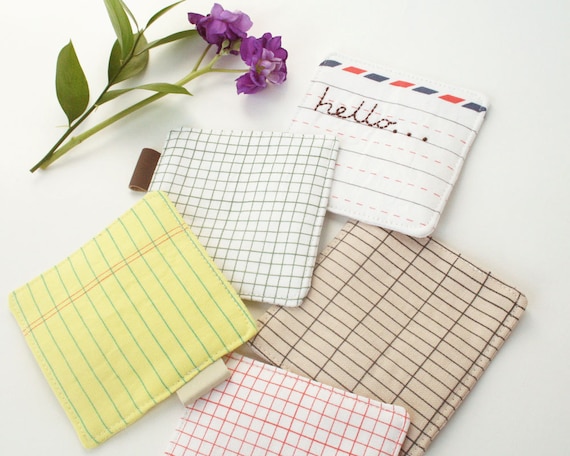Set of 5 Fabric Drink Coasters with Notebook and Letter Prints