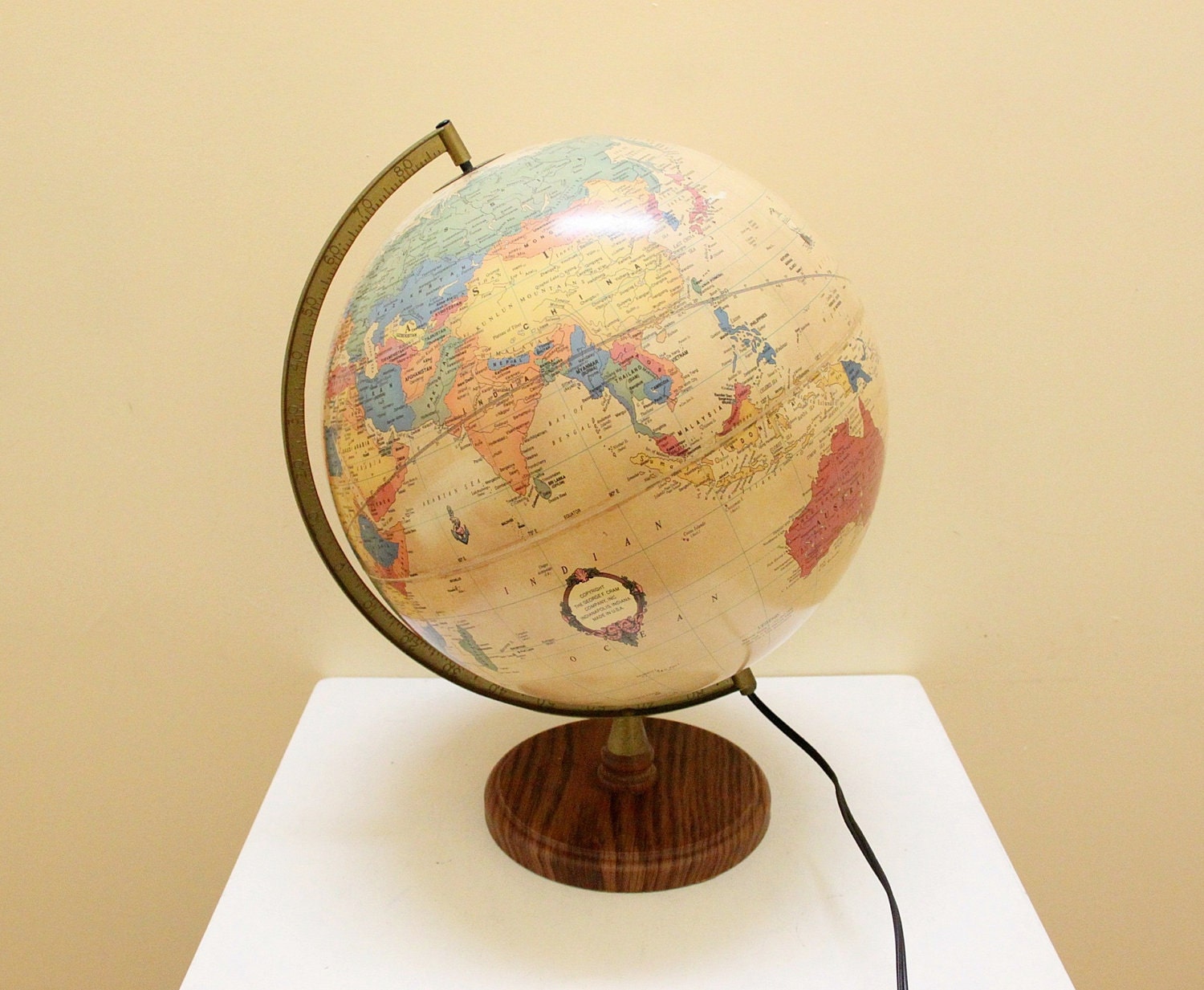 Vintage Cram's Antique Globe Lamp By The George F. Cram Company // Made in USA