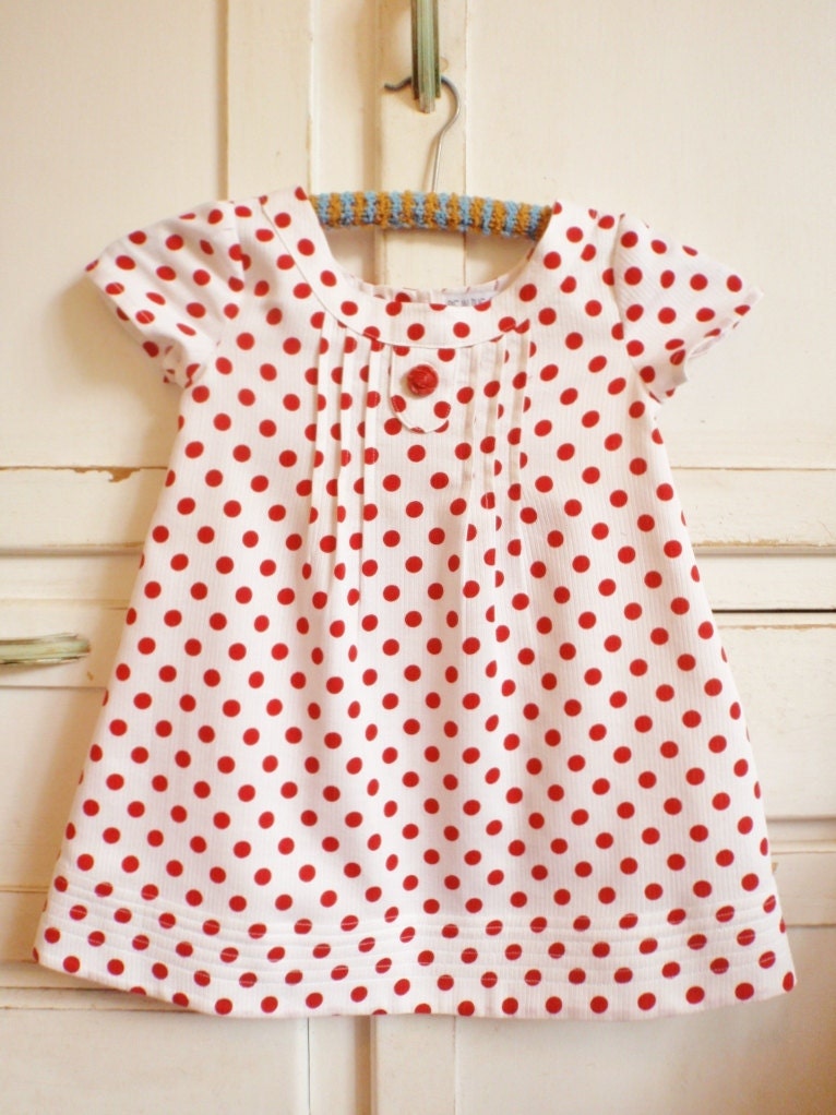 Girls Dress Vintage Spotty Polka Dot Red White Size 2 OOAK Retro Mod