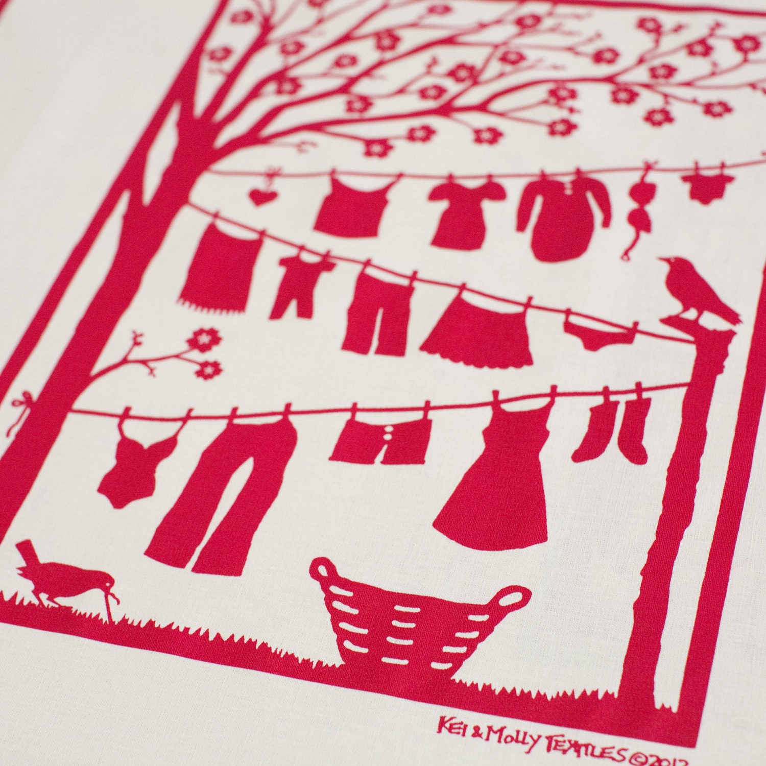 Laundry Line Tea Towel: Green or Raspberry