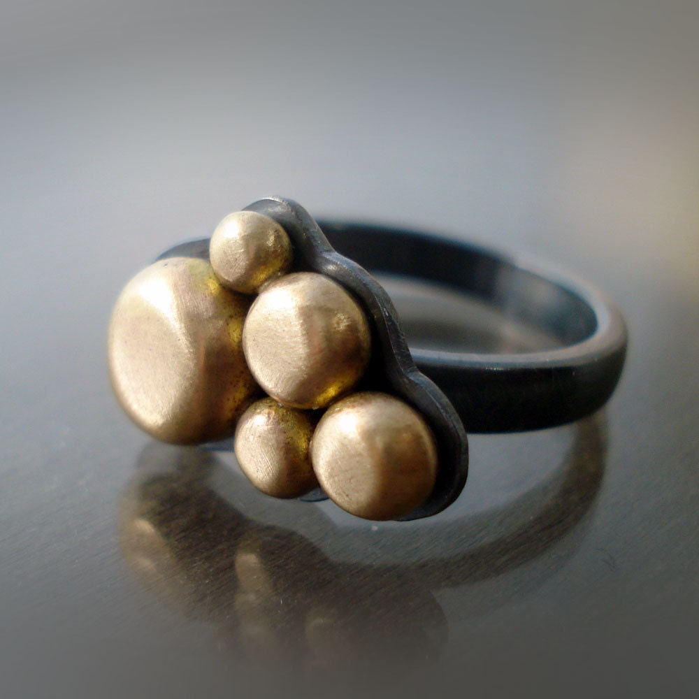 RESERVED for Suzanne: Pebble Ring - 14k Gold and Sterling Silver - OOAK