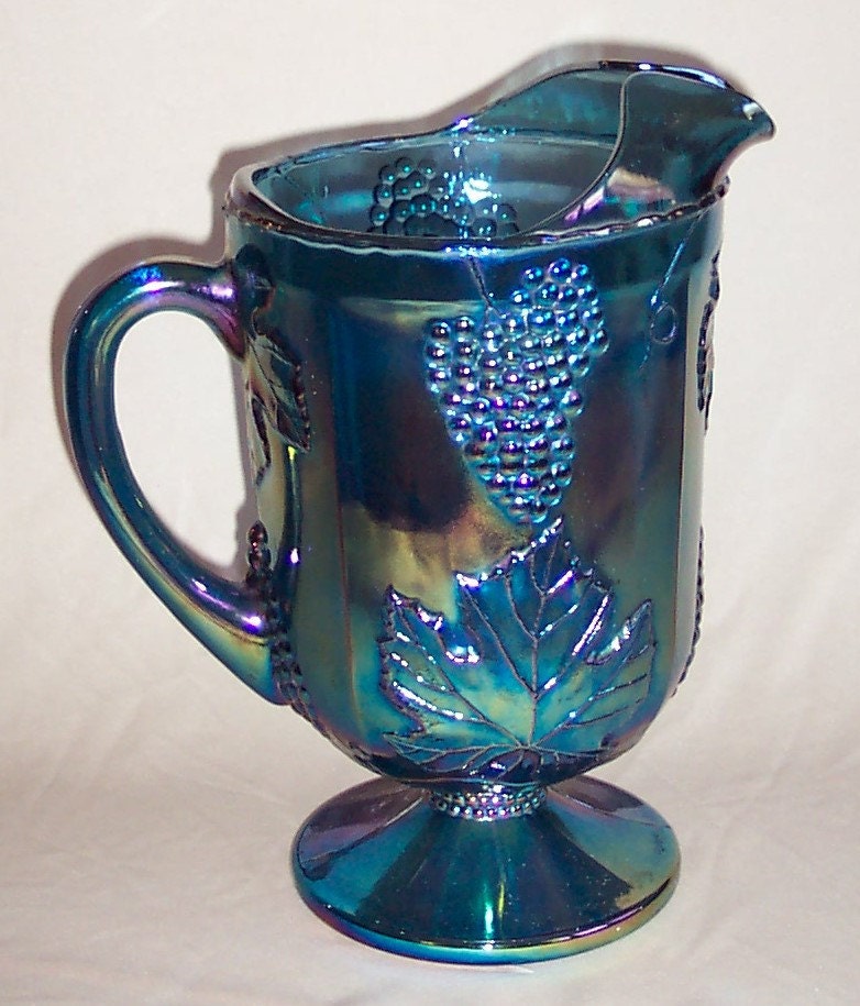 Carnival Glass Blue Harvest Pitcher from by HistorysHodgePodge