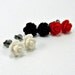 Mod Earring Trio Fire Engine Red, Glossy White, & Jet Black Roses Titanium Post Stud Earrings Hypoallergenic Sensitive Skin Jewelry